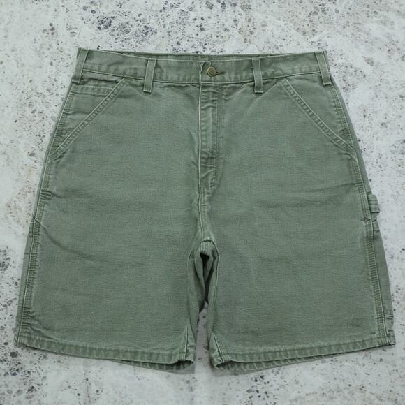 Vintage Y2K Faded Green Carhartt Carpenter Shorts B25 MOS 33x7.75 - Picture 2 of 14